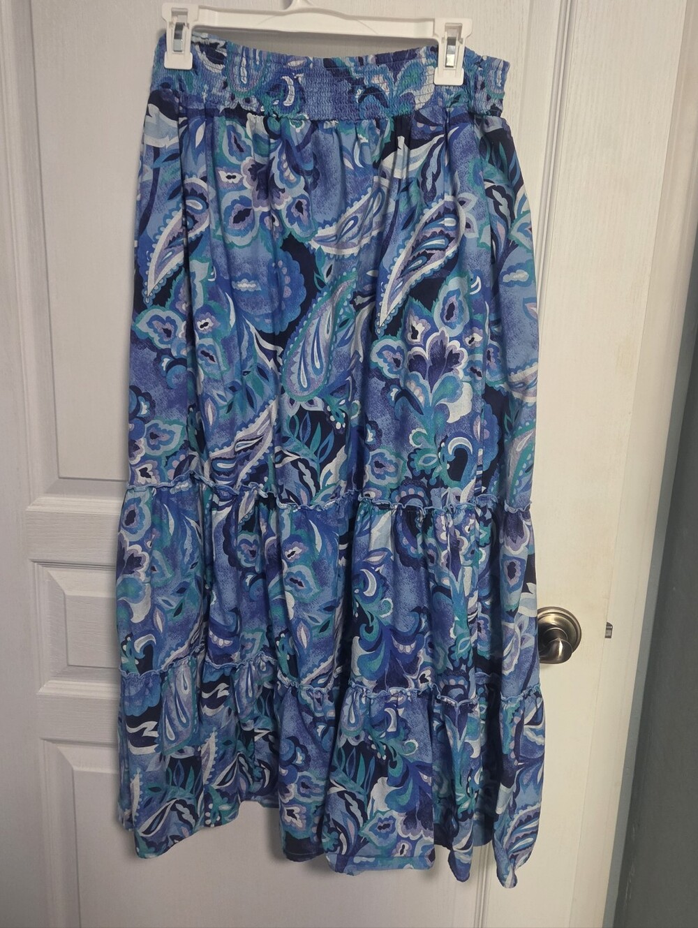 Soft Surroundings Tiered Maxi Skirt Feyre Island Sun Paisley Blue Boho Womens XL